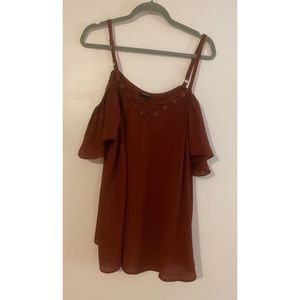 NWT - Torrid Brown/Burnt Sienna Cold Shoulder Laced Up Blouse Size 1 (14/16)